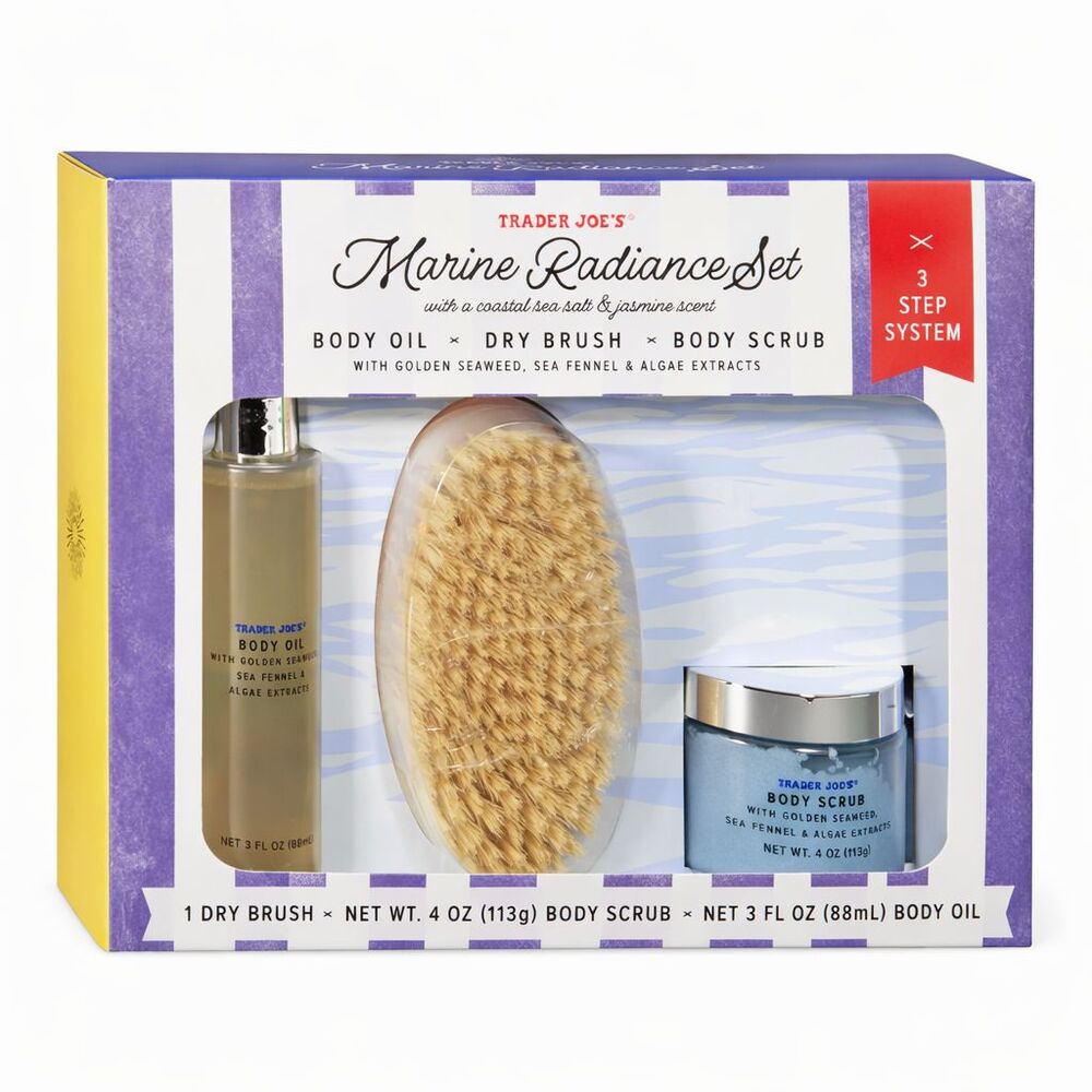 Trader Joe's Marine Radiance Set Body oil, Dry brush & Body scrub -Limited ed.